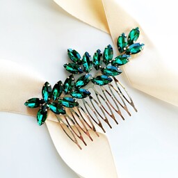 SREBRNY grzebyk z zielonymi cyrkoniami efektowny błyszczący wizytowa