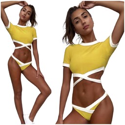 Strój Kąpielowy Plażowy Dwuczęściowy Lamówka Damski Kostium Bikini