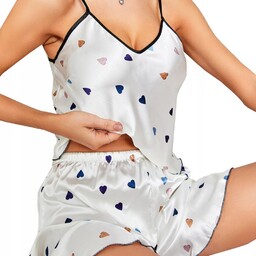 Satynowa piżama dwuczęściowa piżamka komplet koszulka spodenki walentynki