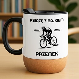 Kubek ceramiczny biały z przykrywką dla rowerzysty kolarza