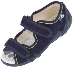 Sandałki kapcie tekstylne skórzana wkładka RenBut 33-378_P-0534 granat