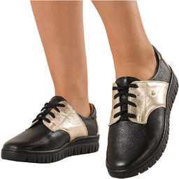 Czarne sneakersy skórzane damskie creepersy sznurowane ze złotymi