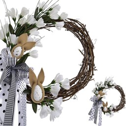 WIANEK WIELKANOCNY Z ZAJĄCZKAMI I BIAŁYMI KWIATAMI