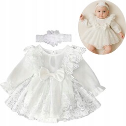Sukienka na chrzest 56 62 niemowlęca biała koronka