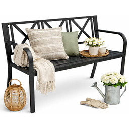 Edinos Premium Czarna metalowa ławka ogrodowa W0-K24