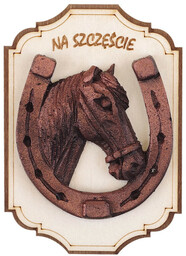 Pamiątka drewniana podkowa metalowa na szczęście na prezent