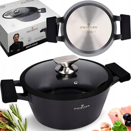 Zwieger Garnek Z Pokrywą Aluminiowy Nonstick Indukcja Black