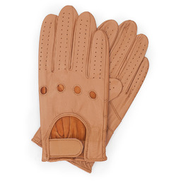 Rękawiczki samochodowe męskie ze skóry licowej camelowe