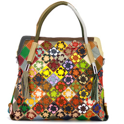 Kolorowa duża Torebka na ramię skórzana vintage