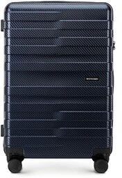 Średnia walizka z polikarbonu w poziome pasy granatowa