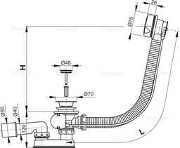 Alcaplast Syfon wannowy, korek automatyczny, chrom (długość 80),
