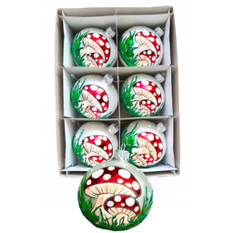 Bombki Choinkowe Szklane Dekorowane Muchomorki 8 cm.