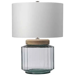 Lampa stołowa szklana z drewnianą podstawą LUGA-TL-NATURAL