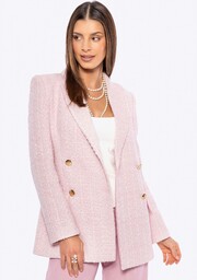Damska marynarka z tkaniny boucle długa różowa