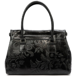 Elegancki pojemny skórzany kuferek z roślinnym motywem torebka