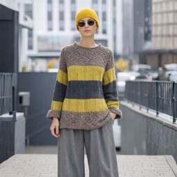Sweter Damski Włoski w Paski Oversize Kolorowy One