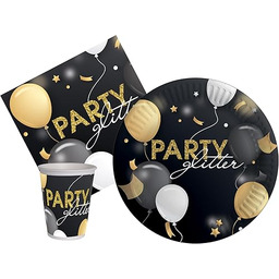 Ciao Zestaw obiadowy (talerze, kubki, serwetki), czarny, złoty,