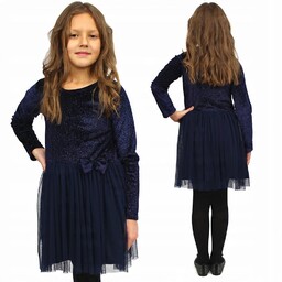 Elegancka Sukienka Tiulowa Aksamit Brokat 140