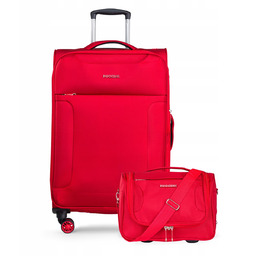 PUCCINI Zestaw WALIZEK Podróżnych Materiałowe Średnia + Kuferek