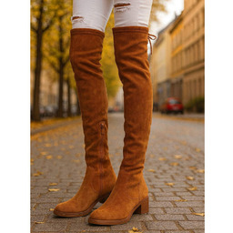 Karmelowe kozaki na płaskim obcasie camel