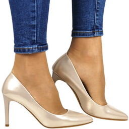 Czółenka Szpilki Sergio Leone 1339 Satynowy Złoty