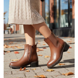 Karmelowe botki sztyblety na płaskim obcasie camel