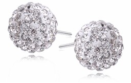 Kolczyki kulki białe kryształki Swarovski 10mm shamballa discoball
