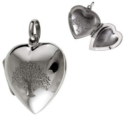 Srebrna otwierana zawieszka duże serce puzderko drzewo życia