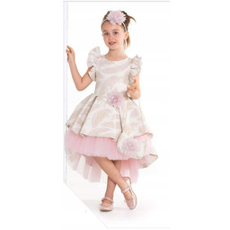 Sukienka wizytowa dziewczynki z dłuższym tyłem różowa opaska