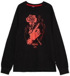 Cropp - Czarna koszulka longsleeve z motywem róży