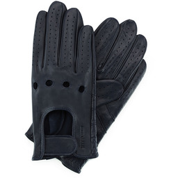 Rękawiczki samochodowe męskie ze skóry licowej granatowe