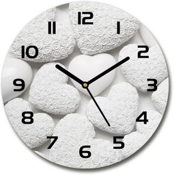 Zegar szklany okrągły Białe tło serca