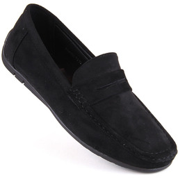 Zamszowe półbuty mokasyny męskie wsuwane czarne Unisoft 7710