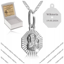 Srebrny Łańcuszek Medalik Matka Boska 925 Komunia Chrzest