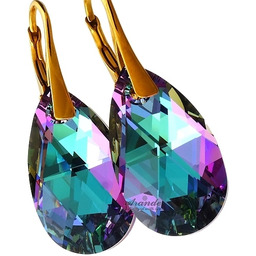 Kryształy Piękne Kolczyki Vitrail Złote Srebro