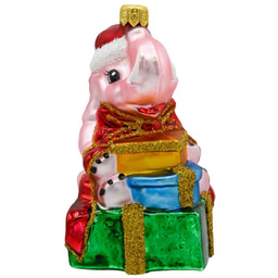 Pakamera Bombka choinkowa: Słoń z prezentami: różowy