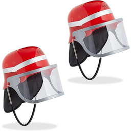 Relaxdays Kask strażacki dla dzieci, regulowany, składany wizjer,