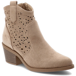 S.Barski Botki damskie,cholewka z materiału ażurowe wycięcia