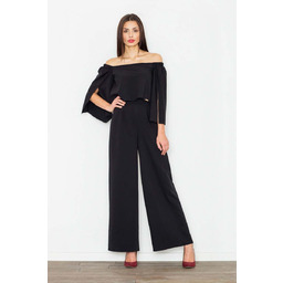 Czarny Elegancki Kombinezon 2w1 z Odkrytymi Ramionami