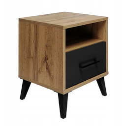 Stolik Nocny Szuflada Lampka Led Wotan Czarny Szafka