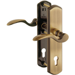 Klamka-klamka Munchen ze stalową tarczą zabezpieczającą, 67-72 mm,