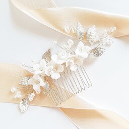 Kokonet, Delikatny Grzebyk Srebrny Z Kwiatami Białymi Gałązka