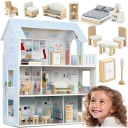 Duży Drewniany domek dla lalek, 3-piętrowy, Ricokids, RK-878