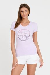 GUESS Lawendowy damski t-shirt 4G LOGO TEE, Rozmiar