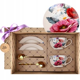 Filiżanka do kawy porcelanowa z podstawką łyżeczką Zestaw