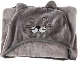 Polarowy kocyk dziecięcy z kapturem Cat szary, 70x