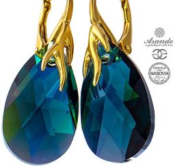 Kryształy Ozdobne Kolczyki Emerald Gold Złote Srebro