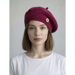 Pakamera Wiosenny beret damski z antenką ręcznie robiony