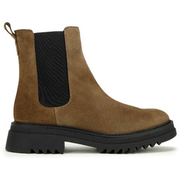 Damskie sztyblety zamszowe na grubej podeszwie jasny brąz