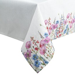 Eurofirany Obrus 110x140 Ruby biały różowy kwiaty plamoodporny